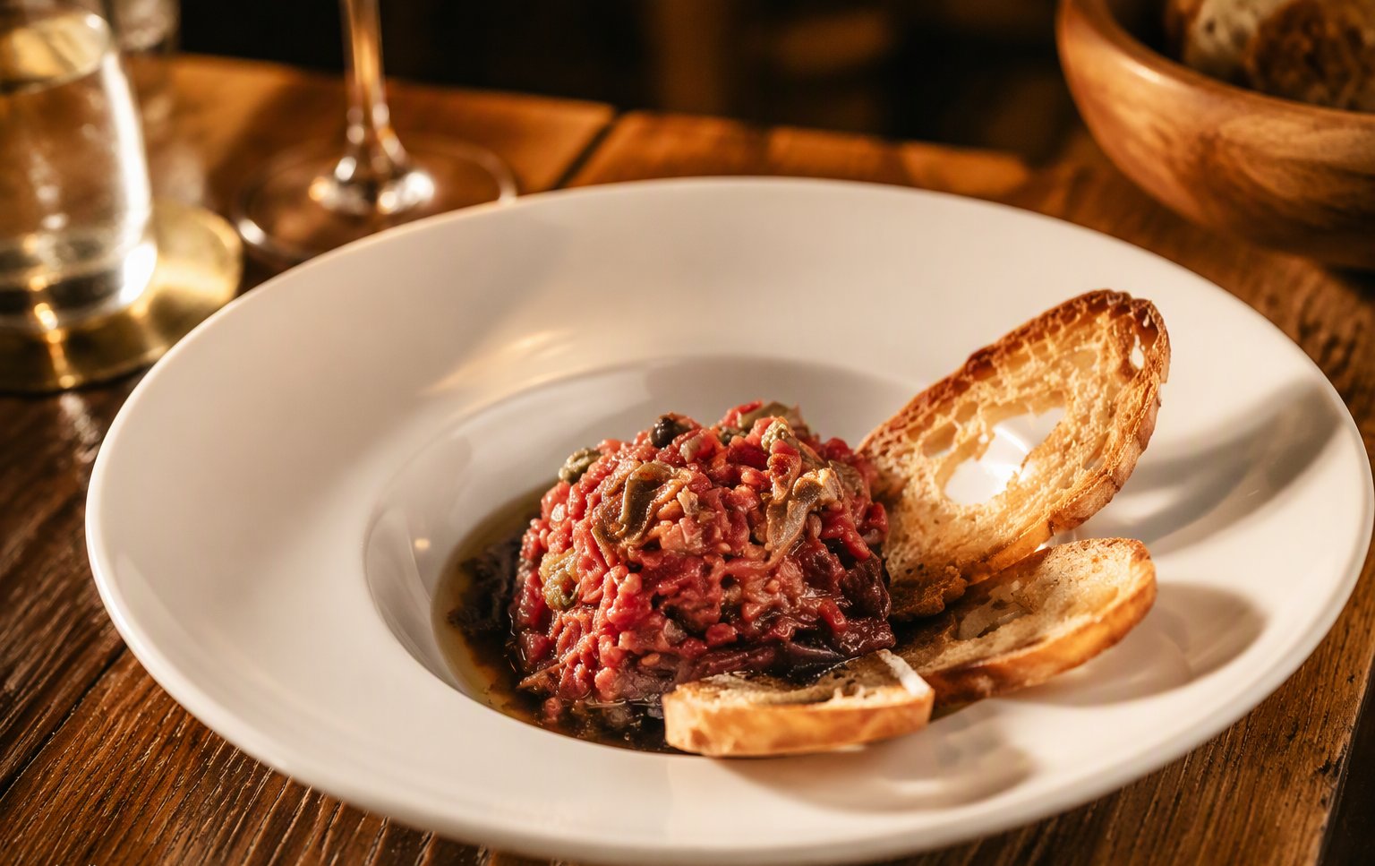 La tartare di Chianina al coltello con i crostini
